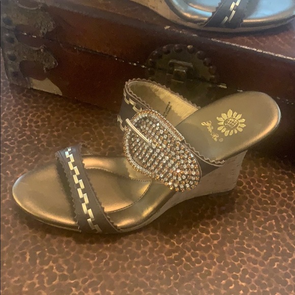 Authentic Yellow Box crystal wedge sandals 👡! - Picture 2 of 6